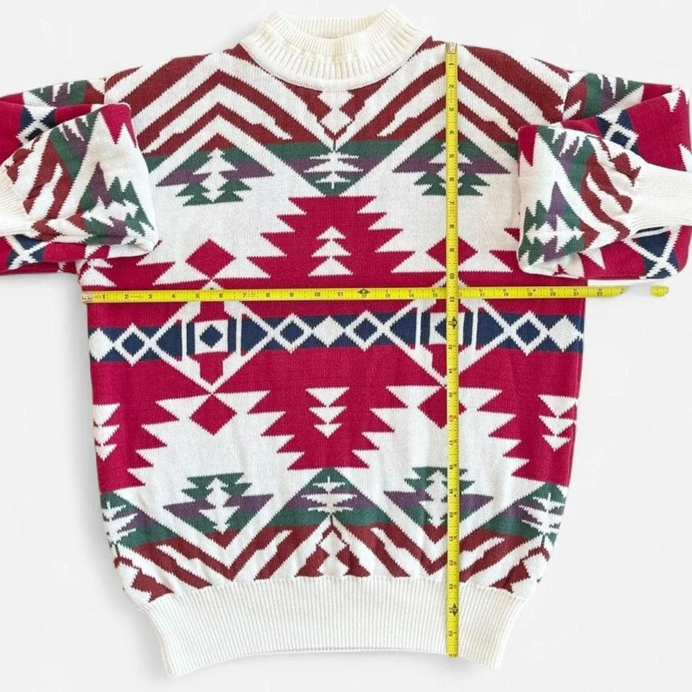 Vintage Brian MacNeil Mockneck Cream Red Green Southwestern Design Knit Sweater